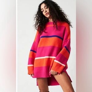 Free People Pink and Orange Striped Sweater